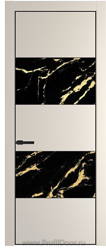 Дверь Profil Doors 22PA цвет Кремовая Магнолия (RAL 120-04) стекло Нефи черный узор золото цвет профиля Черный матовый RAL9005