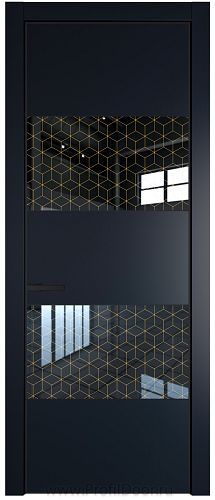 Дверь Profil Doors 22PA цвет Нэви Блу (RAL 7016) стекло Лоран узор золото цвет профиля Черный матовый RAL9005