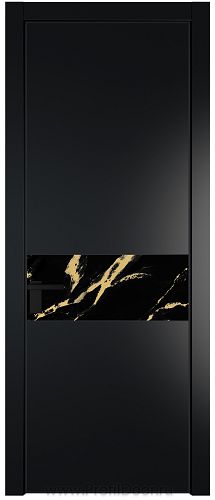 Дверь Profil Doors 17PE цвет Блэк кромка Черный матовый RAL9005 стекло Нефи черный узор золото