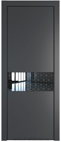 Дверь Profil Doors 17PE цвет Графит (Pantone 425С) кромка Черный матовый RAL9005 стекло Лоран узор золото