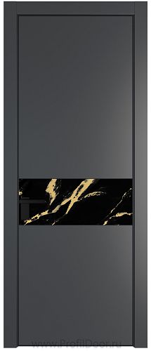 Дверь Profil Doors 17PE цвет Графит (Pantone 425С) кромка Черный матовый RAL9005 стекло Нефи черный узор золото