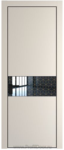 Дверь Profil Doors 17PE цвет Кремовая Магнолия (RAL 120-04) кромка Черный матовый RAL9005 стекло Лоран узор золото