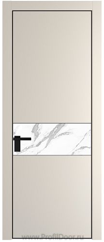 Дверь Profil Doors 17PE цвет Кремовая Магнолия (RAL 120-04) кромка Черный матовый RAL9005 стекло Нефи белый узор серебро