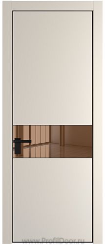 Дверь Profil Doors 17PE цвет Кремовая Магнолия (RAL 120-04) кромка Черный матовый RAL9005 стекло Зеркало Bronza