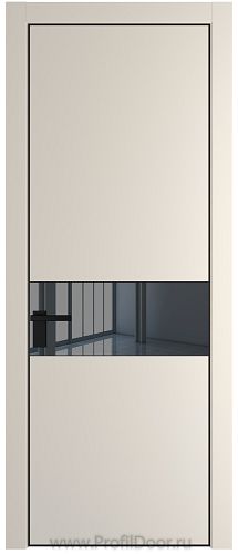 Дверь Profil Doors 17PE цвет Кремовая Магнолия (RAL 120-04) кромка Черный матовый RAL9005 стекло Зеркало Grey