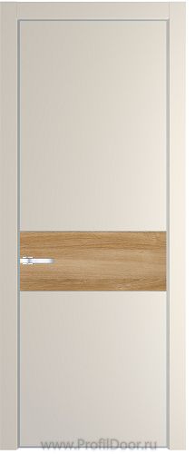 Дверь Profil Doors 17PE цвет Кремовая Магнолия (RAL 120-04) кромка Серебро вставка Дуб Карамель