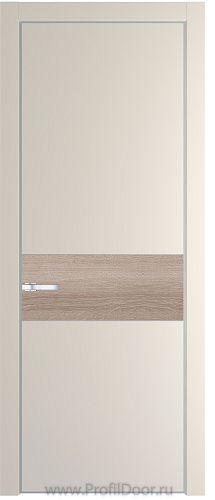 Дверь Profil Doors 17PE цвет Кремовая Магнолия (RAL 120-04) кромка Серебро вставка Дуб Сонома