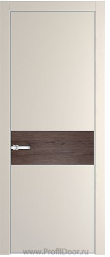 Дверь Profil Doors 17PE цвет Кремовая Магнолия (RAL 120-04) кромка Серебро вставка Дуб Тобакко