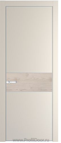 Дверь Profil Doors 17PE цвет Кремовая Магнолия (RAL 120-04) кромка Серебро вставка Каштан Светлый