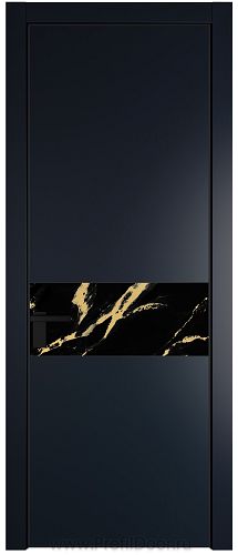 Дверь Profil Doors 17PE цвет Нэви Блу (RAL 7016) кромка Черный матовый RAL9005 стекло Нефи черный узор золото