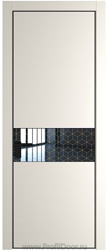 Дверь Profil Doors 17PE цвет Перламутр белый кромка Черный матовый RAL9005 стекло Лоран узор золото