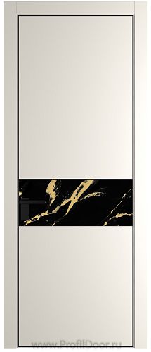 Дверь Profil Doors 17PE цвет Перламутр белый кромка Черный матовый RAL9005 стекло Нефи черный узор золото