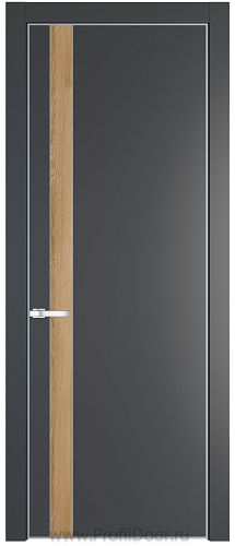 Дверь Profil Doors 18PE цвет Графит (Pantone 425С) кромка Серебро вставка Дуб Карамель