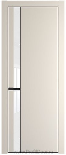 Дверь Profil Doors 18PE цвет Кремовая Магнолия (RAL 120-04) кромка Черный матовый RAL9005 стекло Lacobel лак Классик