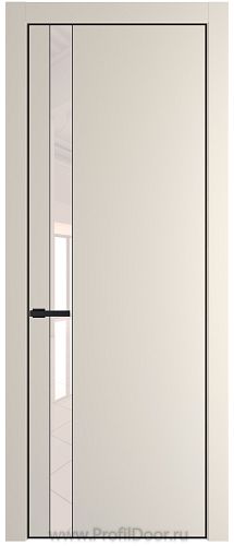 Дверь Profil Doors 18PE цвет Кремовая Магнолия (RAL 120-04) кромка Черный матовый RAL9005 стекло Lacobel Перламутровый лак