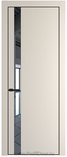 Дверь Profil Doors 18PE цвет Кремовая Магнолия (RAL 120-04) кромка Черный матовый RAL9005 стекло Зеркало