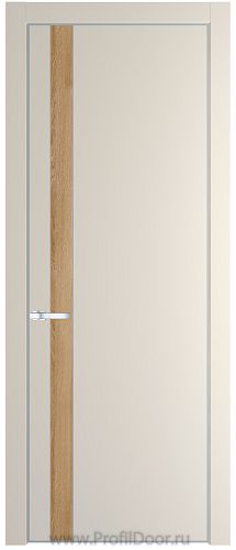 Дверь Profil Doors 18PE цвет Кремовая Магнолия (RAL 120-04) кромка Серебро вставка Дуб Карамель
