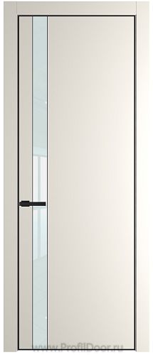 Дверь Profil Doors 18PE цвет Перламутр белый кромка Черный матовый RAL9005 стекло Lacobel Белый лак
