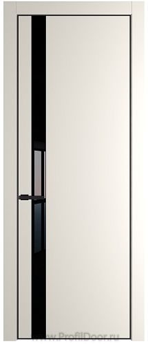 Дверь Profil Doors 18PE цвет Перламутр белый кромка Черный матовый RAL9005 стекло Lacobel Черный лак