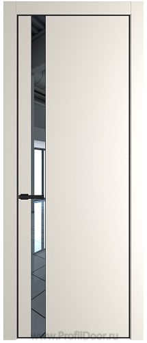 Дверь Profil Doors 18PE цвет Перламутр белый кромка Черный матовый RAL9005 стекло Зеркало