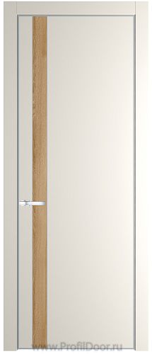 Дверь Profil Doors 18PE цвет Перламутр белый кромка Серебро вставка Дуб Карамель