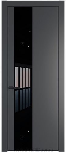 Дверь Profil Doors 19PE цвет Графит (Pantone 425С) кромка Черный матовый RAL9005 стекло Lacobel Черный лак