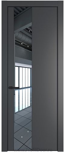 Дверь Profil Doors 19PE цвет Графит (Pantone 425С) кромка Черный матовый RAL9005 стекло Зеркало