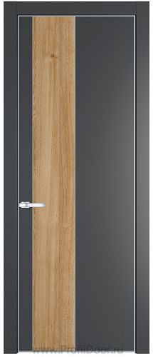 Дверь Profil Doors 19PE цвет Графит (Pantone 425С) кромка Серебро вставка Дуб Карамель