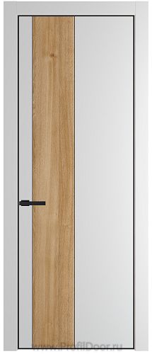 Дверь Profil Doors 19PE цвет Крем Вайт (RAL 120-02) кромка Черный матовый RAL9005 вставка Дуб Карамель