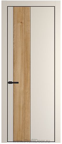 Дверь Profil Doors 19PE цвет Кремовая Магнолия (RAL 120-04) кромка Черный матовый RAL9005 вставка Дуб Карамель