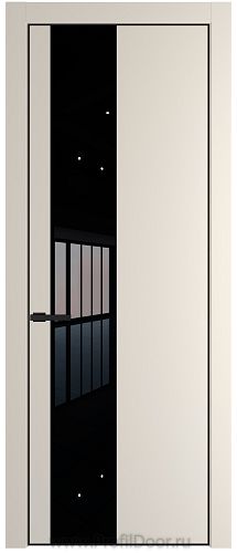 Дверь Profil Doors 19PE цвет Кремовая Магнолия (RAL 120-04) кромка Черный матовый RAL9005 стекло Lacobel Черный лак
