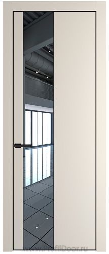 Дверь Profil Doors 19PE цвет Кремовая Магнолия (RAL 120-04) кромка Черный матовый RAL9005 стекло Зеркало