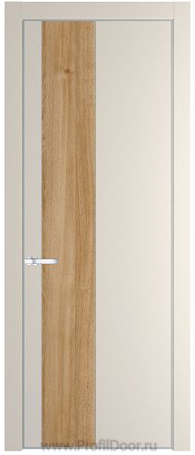 Дверь Profil Doors 19PE цвет Кремовая Магнолия (RAL 120-04) кромка Серебро вставка Дуб Карамель