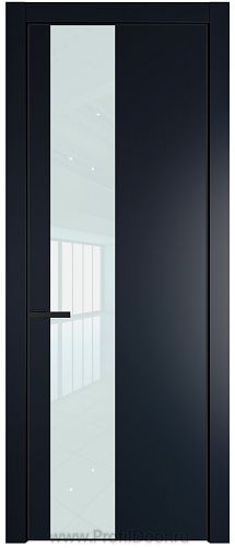 Дверь Profil Doors 19PE цвет Нэви Блу (RAL 7016) кромка Черный матовый RAL9005 стекло Lacobel Белый лак