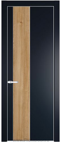 Дверь Profil Doors 19PE цвет Нэви Блу (RAL 7016) кромка Серебро вставка Дуб Карамель