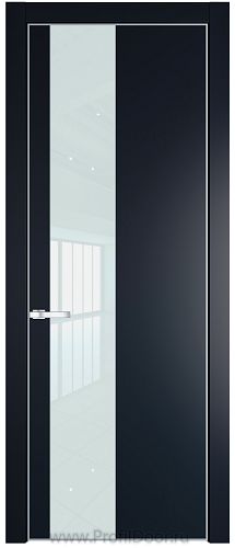 Дверь Profil Doors 19PE цвет Нэви Блу (RAL 7016) кромка Серебро стекло Lacobel Белый лак