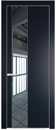Дверь Profil Doors 19PE цвет Нэви Блу (RAL 7016) кромка Серебро стекло Зеркало