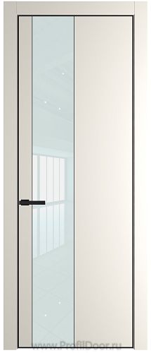 Дверь Profil Doors 19PE цвет Перламутр белый кромка Черный матовый RAL9005 стекло Lacobel Белый лак
