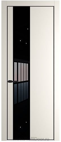 Дверь Profil Doors 19PE цвет Перламутр белый кромка Черный матовый RAL9005 стекло Lacobel Черный лак