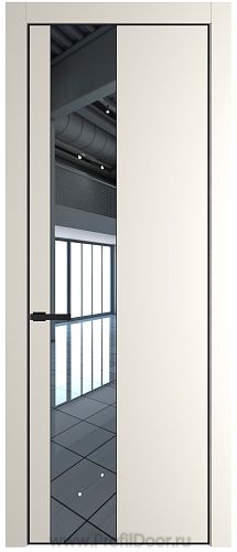 Дверь Profil Doors 19PE цвет Перламутр белый кромка Черный матовый RAL9005 стекло Зеркало