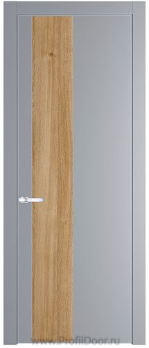 Дверь Profil Doors 19PE цвет Смоки (RAL 870-02) кромка Серебро вставка Дуб Карамель
