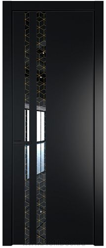 Дверь Profil Doors 20PE цвет Блэк кромка Черный матовый RAL9005 стекло Лоран узор золото