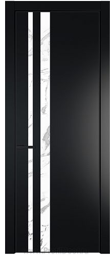 Дверь Profil Doors 20PE цвет Блэк кромка Черный матовый RAL9005 стекло Нефи белый узор серебро