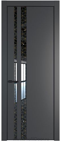 Дверь Profil Doors 20PE цвет Графит (Pantone 425С) кромка Черный матовый RAL9005 стекло Лоран узор золото