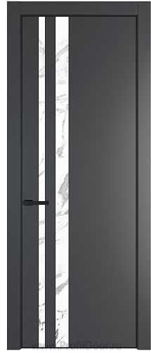 Дверь Profil Doors 20PE цвет Графит (Pantone 425С) кромка Черный матовый RAL9005 стекло Нефи белый узор серебро