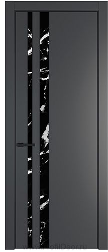 Дверь Profil Doors 20PE цвет Графит (Pantone 425С) кромка Черный матовый RAL9005 стекло Нефи черный узор серебро