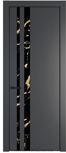 Дверь Profil Doors 20PE цвет Графит (Pantone 425С) кромка Черный матовый RAL9005 стекло Нефи черный узор золото