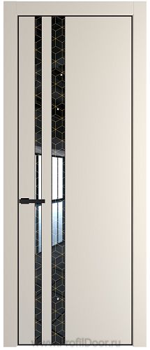 Дверь Profil Doors 20PE цвет Кремовая Магнолия (RAL 120-04) кромка Черный матовый RAL9005 стекло Лоран узор золото