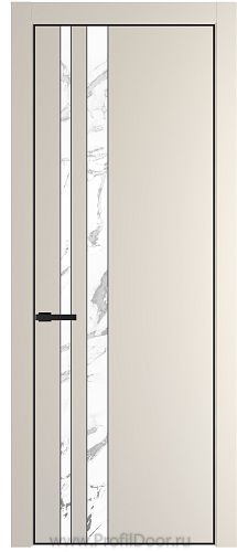 Дверь Profil Doors 20PE цвет Кремовая Магнолия (RAL 120-04) кромка Черный матовый RAL9005 стекло Нефи белый узор серебро