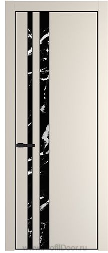 Дверь Profil Doors 20PE цвет Кремовая Магнолия (RAL 120-04) кромка Черный матовый RAL9005 стекло Нефи черный узор серебро